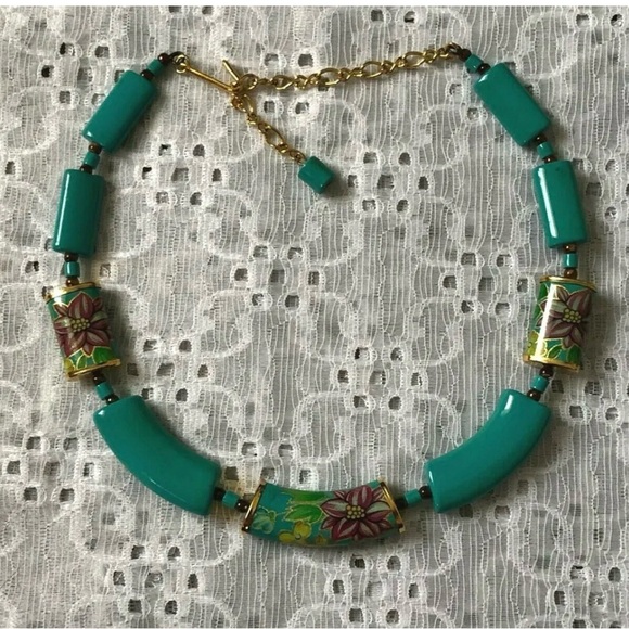 Beautiful Vintage Collar Choker Necklace Signed Japan Floral Beads Memory Wire - Picture 2 of 9